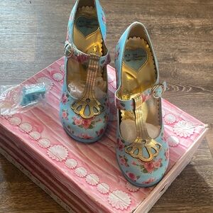 Irregular Choice Blue and Pink Floral Heels